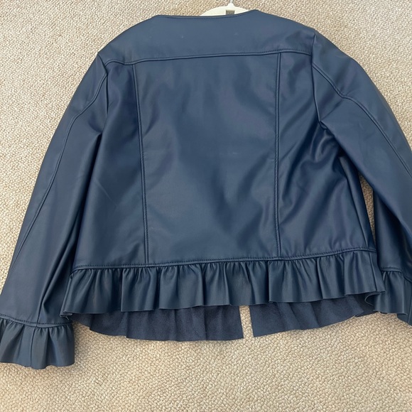 Blue vegan leather jacket with zipper petite medium - Picture 4 of 6
